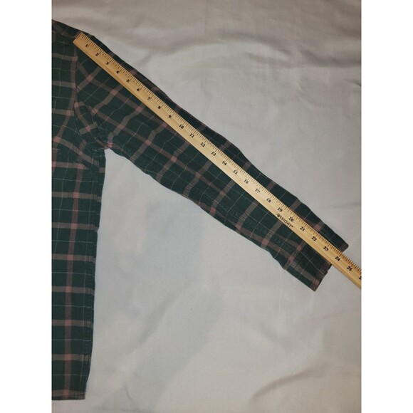 Duluth Trading Co Flannel Shirt Womens Medium Plaid Green Pink Gorpcore Outdoors - Picture 5 of 7
